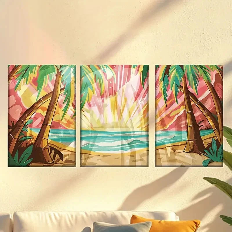 3pcs Colorful abstract coconut grove Wall Art Set Canvas Framed 60x90cm - High Quality Print 100% Australian Made Wall Canvas Ready to Hang - Bella Home Decor