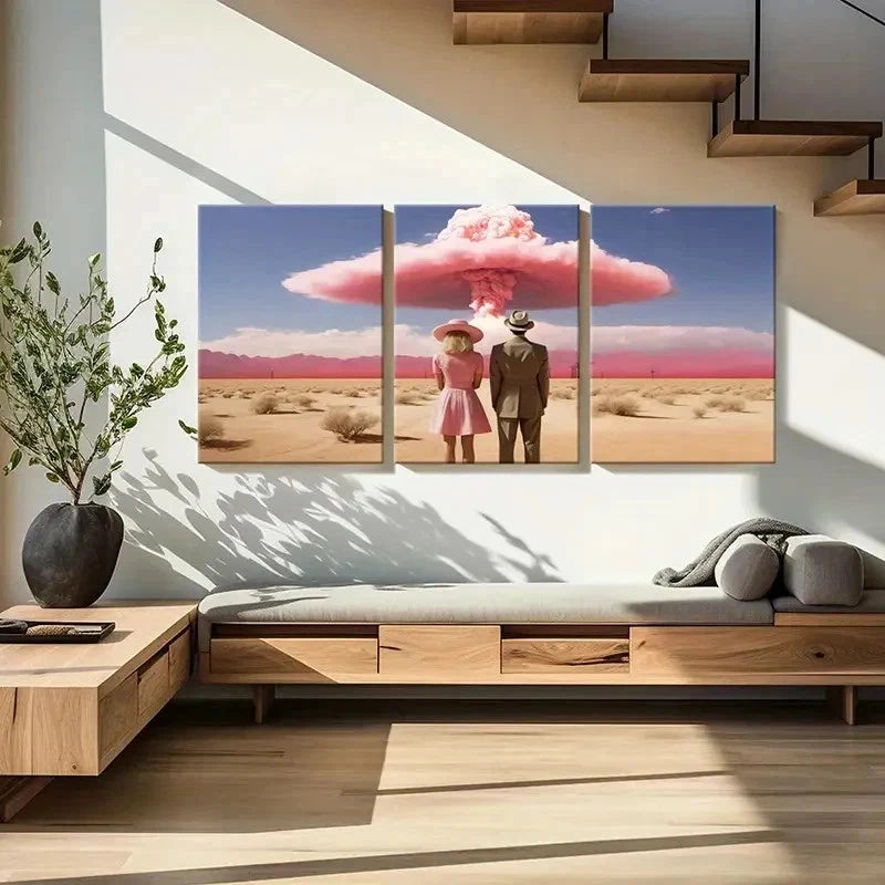 3pcs Atomic Bomb & Pink Cloud Explosion Wall Art Set Canvas Framed 40x60cm - High Quality Print 100% Australian Made Wall Canvas Ready to Hang - Bella Home Decor