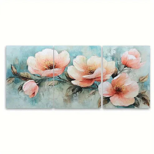 3pcs Garden Soft Color Textured Flower Design Wall Art Set Canvas Unframed - High Quality Print 100% Australian Made Wall Canvas - Bella Home Decor