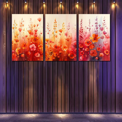 3pcs Vibrant Red, Orange & Pink Flowers Wall Art Set Canvas Framed 50x70cm - High Quality Print 100% Australian Made Wall Canvas Ready to Hang