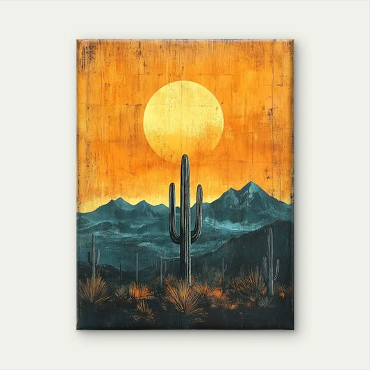 Retro Southwest Cactus Sun 60x90cm Metal Print Ready to Hang