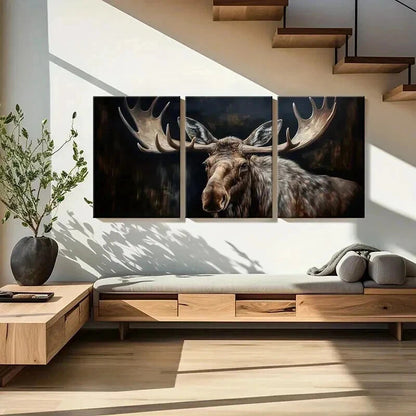 3pcs Moose Antlers Forest Night Wildlife Wall Art Set Canvas Framed 40x60cm - High Quality Print 100% Australian Made Wall Canvas Ready to Hang