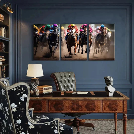 3pcs Horse Racing Sport Art Competitive Metal Print Ready to Hang Art