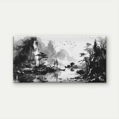 Chinese Ink Wash Style Landscap Wall Art Canvas Office Home Room Framed 120x60cm