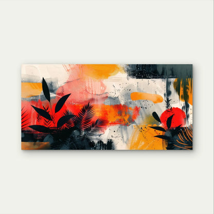 Leaves Silhouette and Sunset Paint Wall Art Canvas Office Home Framed 120x60cm