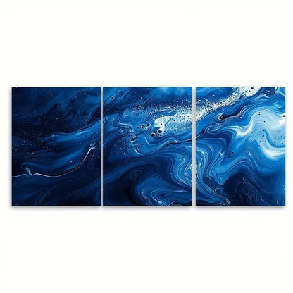 3pcs Blue Vivid Abstract Splash Paint Design Metal Print Ready to Hang Art - Bella Home Decor