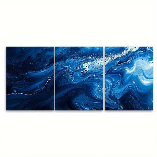 3pcs Blue Vivid Abstract Splash Paint Design Metal Print Ready to Hang Art