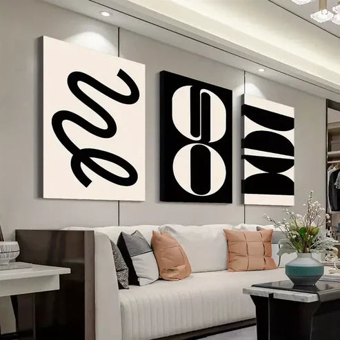 3pcs Black And Beige Abstract  Art Set Canvas Unframed - High Quality Print 100% Australian Made Wall Canvas - Bella Home Decor