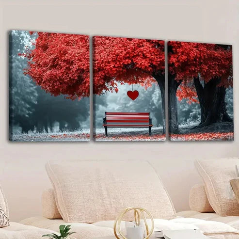 3pcs Abstract Red Tree Love Fashion Gray Weather Wall Art Set Canvas Unframed - High Quality Print 100% Australian Made Wall Canvas - Bella Home Decor