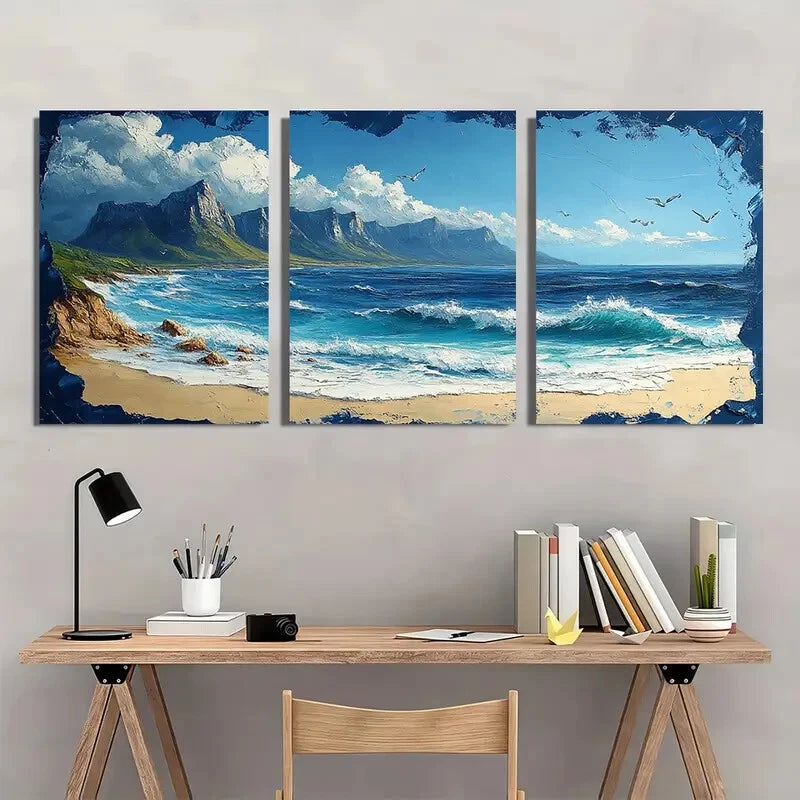 3pcs Cape Town Seascape Art Mountain & Beach Set Metal Print Ready to Hang Art - Bella Home Decor