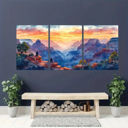 3pcs Grand Canyon Painting Arizona Watercolor Metal Print Ready to Hang Art - Bella Home Decor