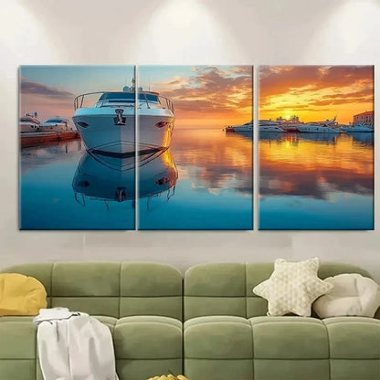 3pcs Nautical Marina Boat RT    Wall Art Set Canvas Framed 50x70cm - High Quality Print 100% Australian Made Wall Canvas Ready to Hang