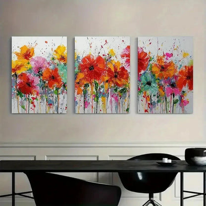 3pcs Wildflowers on White Background Painting Metal Print Ready to Hang Art - Bella Home Decor