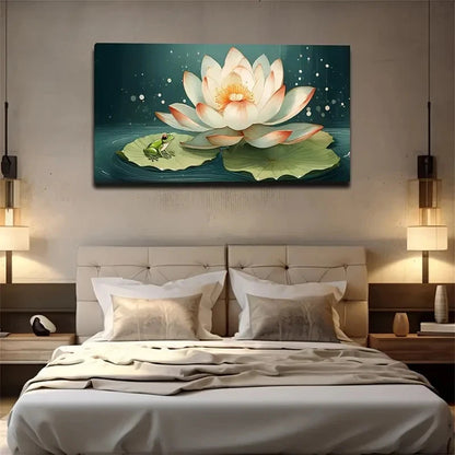 Vibrant Frog And Lotus Wall Art Canvas Office Home Room Framed 120x60cm
