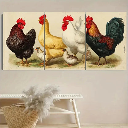 3pcs Vintage Poultry Print, Chicken poster Wall Art Set Canvas Framed 50x70cm - High Quality Print 100% Australian Made Wall Canvas Ready to Hang - Bella Home Decor