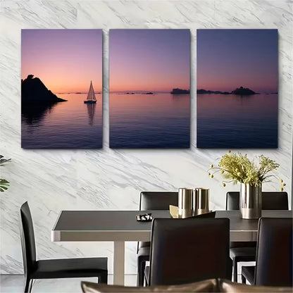 3pcs Coastal Sailboat Sunset Landscapes Metal Print Ready to Hang Art - Bella Home Decor