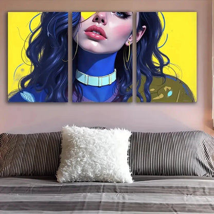 3pcs Vibrant Digital Woman Portrait Paintings Wall Art Set Canvas Framed 50x70cm - High Quality Print 100% Australian Made Wall Canvas Ready to Hang