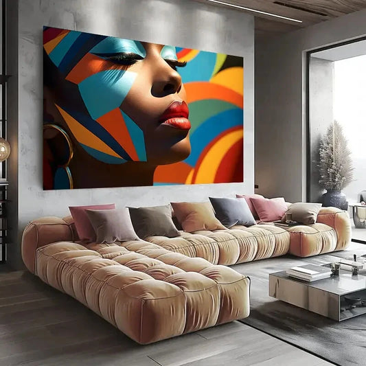 Vibrant African Woman Makeup Wall Art wall canvas office home room framed 120x60cm - Bella Home Decor
