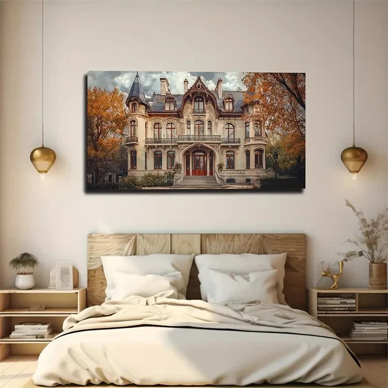 Castle Landscape Autumn Décor Wall Art Canvas Office Home Room Framed 120x60cm