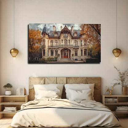 Castle Landscape Autumn Décor Wall Art Canvas Office Home Room Framed 120x60cm