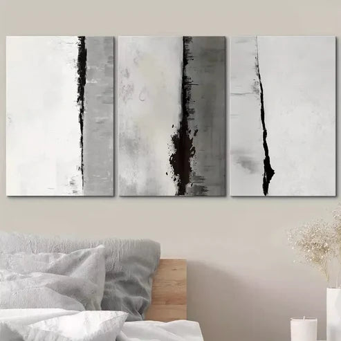 3pcs Black Gray Geometric Color Blocks Abstract Shapes Canvas Framed 60x90cm - High Quality Print 100% Australian Made Wall Canvas Ready to Hang