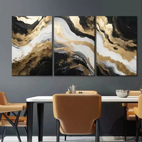 3pcs Abstract Wall Art Black and Gold Wall Art Set Canvas Unframed - High Quality Print 100% Australian Made Wall Canvas