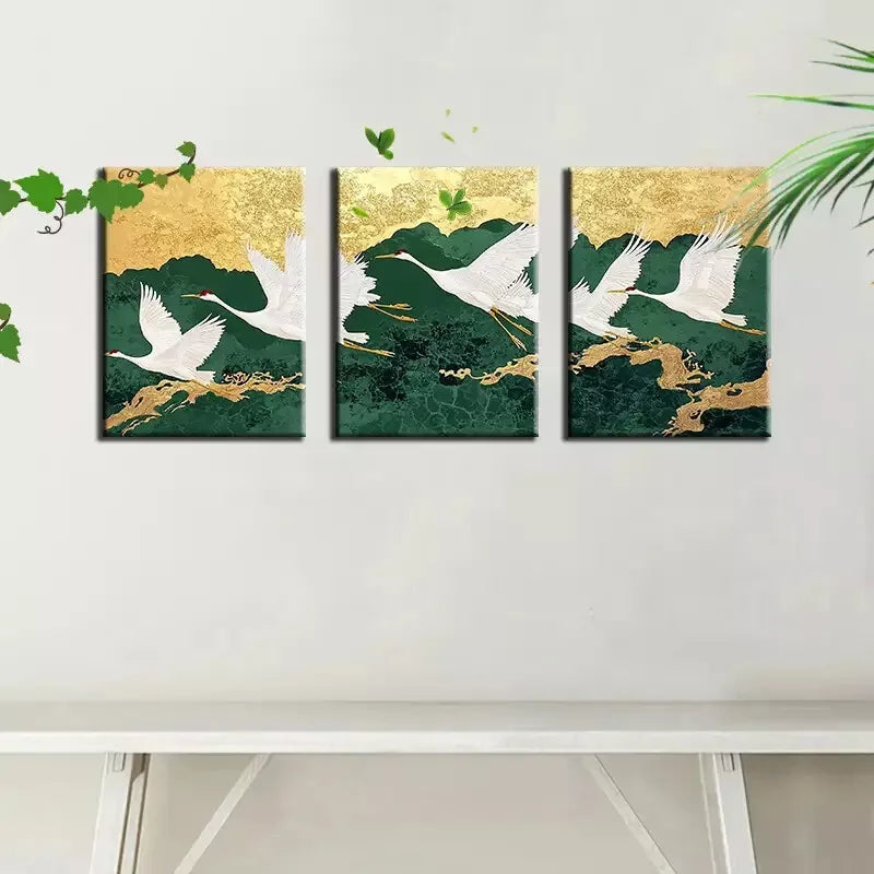 3pcs Peaceful Quiet Sunset And White Cranes Art Set Canvas Framed 50x70cm - High Quality Print 100% Australian Made Wall Canvas Ready to Hang