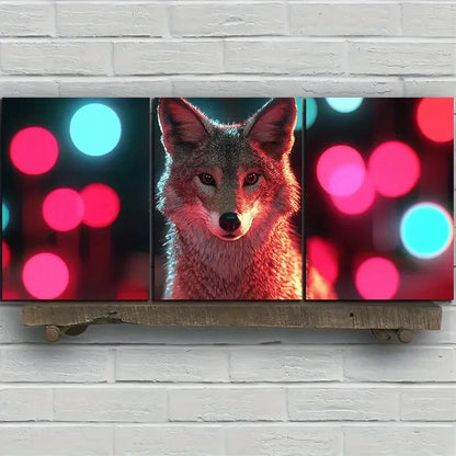 3pcs Charming Coyote Trio Colourful Bubbles Metal Print Ready to Hang Art - Bella Home Decor