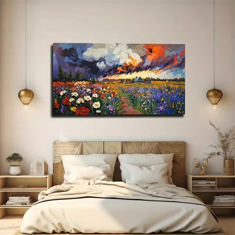 Magic Clouds Wildflowers Wall Art Canvas Office Home Room Framed 120x60cm