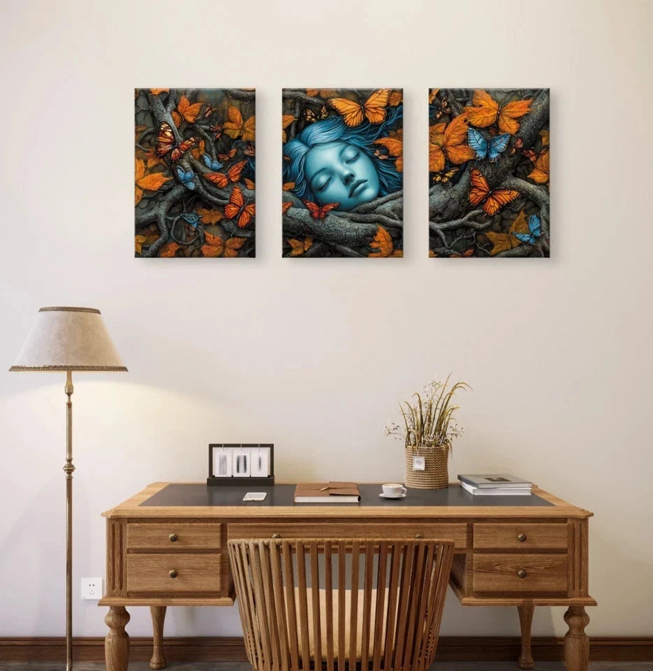 3pcs Magical Butterfly and Sleeping Woman Wall Art Set Canvas Framed 50x70cm - High Quality Print 100% Australian Made Wall Canvas Ready to Hang