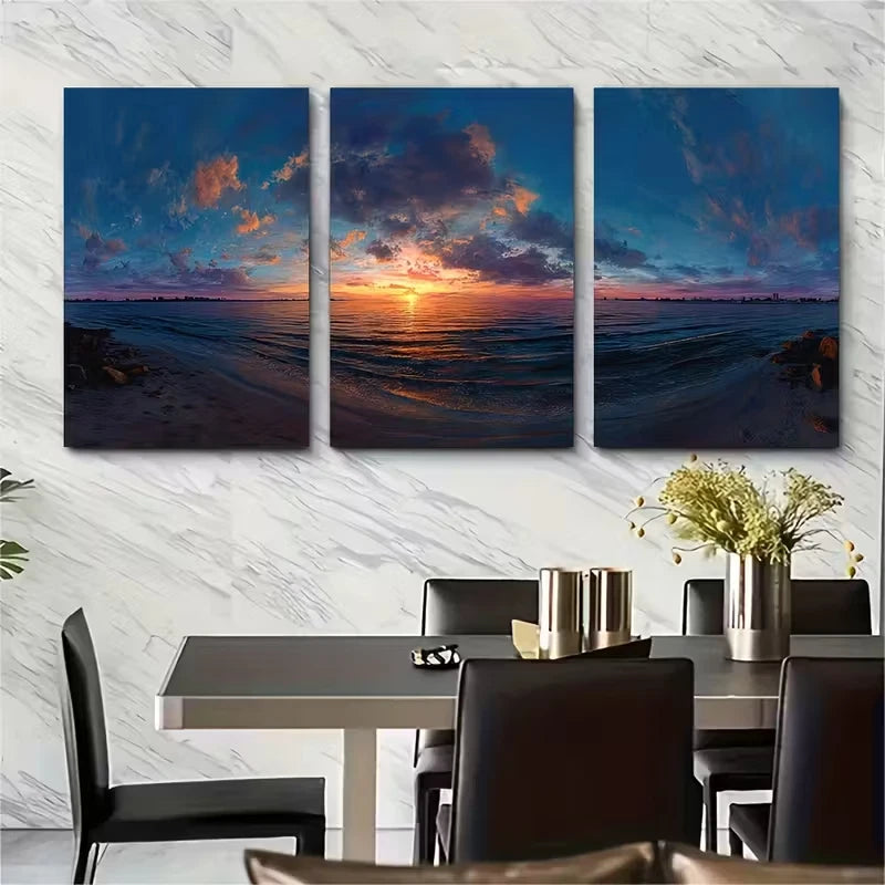 3pcs Sunrise & Sea Landscapes Metal Print Ready to Hang Art