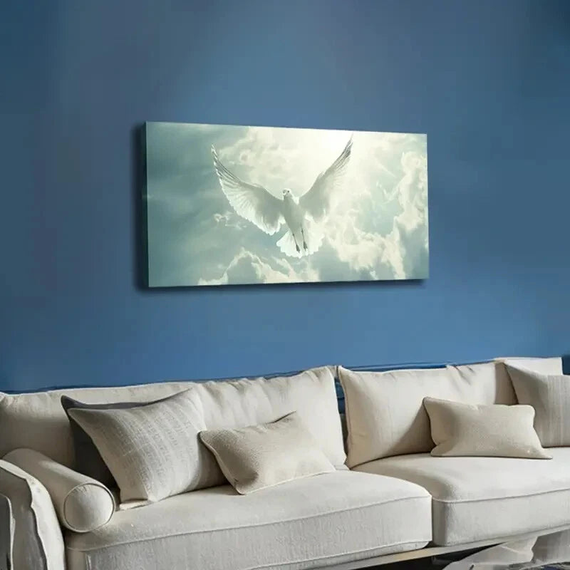 White Dove Soaring in Sky Wall Art Canvas Office Home Room Framed 120x60cm - Bella Home Decor