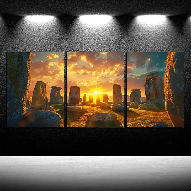 3pcs Stonehenge At Dusk IllustrationMetal Print Ready to Hang Art - Bella Home Decor