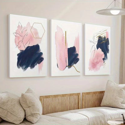 3pcs Abstract Pink & Blue Modern Bohemian Wall Art Set Canvas Framed 50x70cm - High Quality Print 100% Australian Made Wall Canvas Ready to Hang - Bella Home Decor