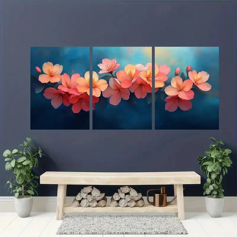3pcs Rhododendron Painting Print Flower Metal Print Ready to Hang Art - Bella Home Decor