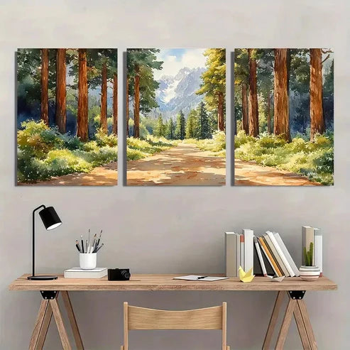3pcs Sequoia National Park Watercolor Wall Art Canvas Unframed - High Quality Print 100% Australian Made Wall Canvas