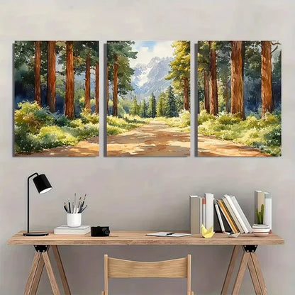 3pcs Sequoia National Park Watercolor Wall Art Canvas Unframed - High Quality Print 100% Australian Made Wall Canvas