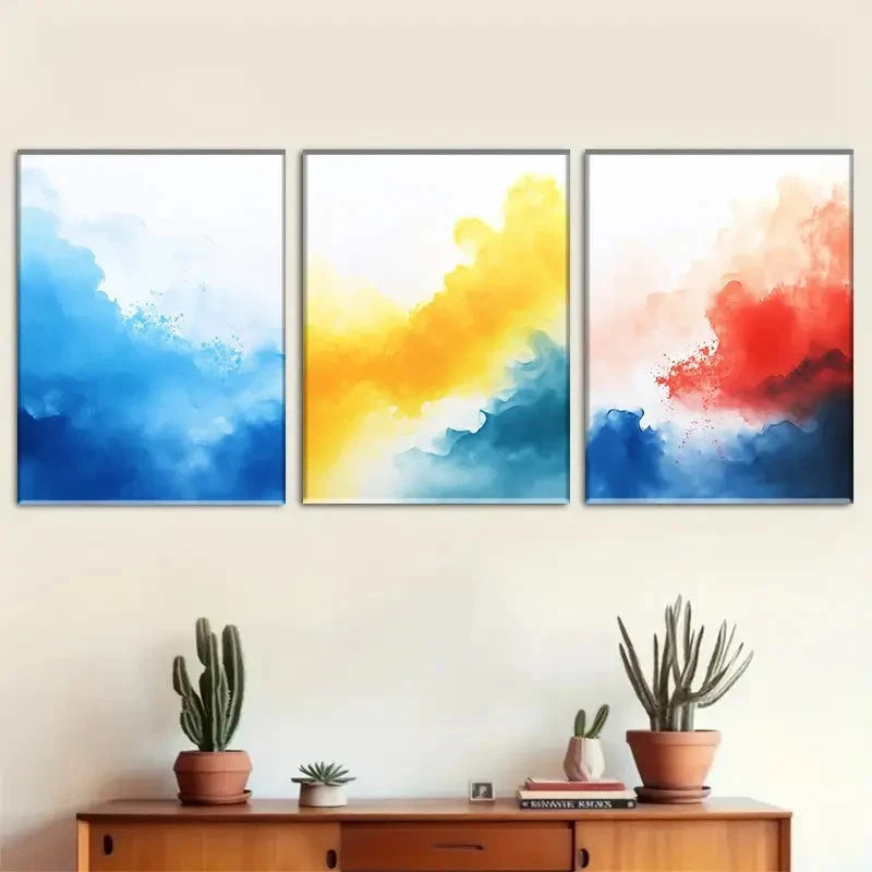3pcs Abstract Watercolor Inspired Decor Metal Print Ready to Hang Art - Bella Home Decor