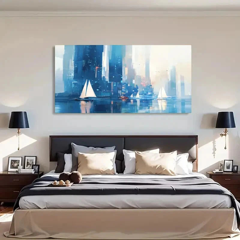 Sailing Boats Water Serene Wall Art Canvas Office Home Room Framed 120x60cm