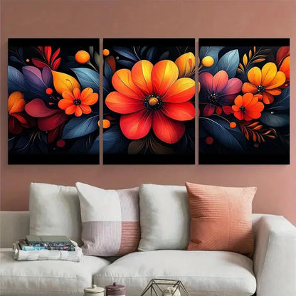 3pcs Vibrant Geometric Floral Pattern Metal Print Ready to Hang Art - Bella Home Decor