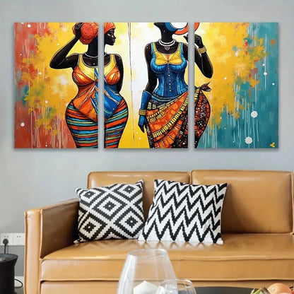 3pcs Women Carrying Baskets Abstract Art Wall Art Set Canvas Framed 60x90cm - High Quality Print 100% Australian Made Wall Canvas Ready to Hang