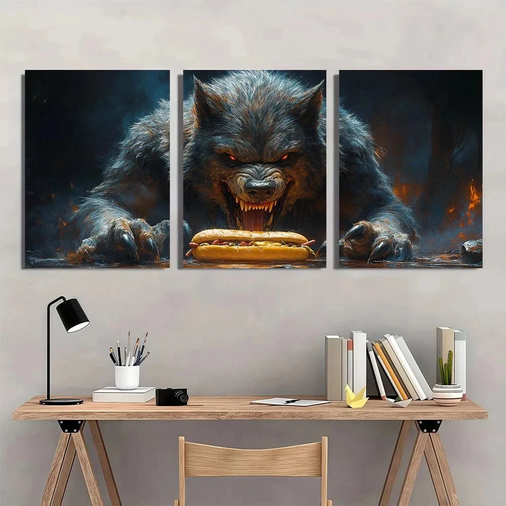 3pcs Halloween Werewolf & Hotdog Metal Print Ready to Hang Art - Bella Home Decor