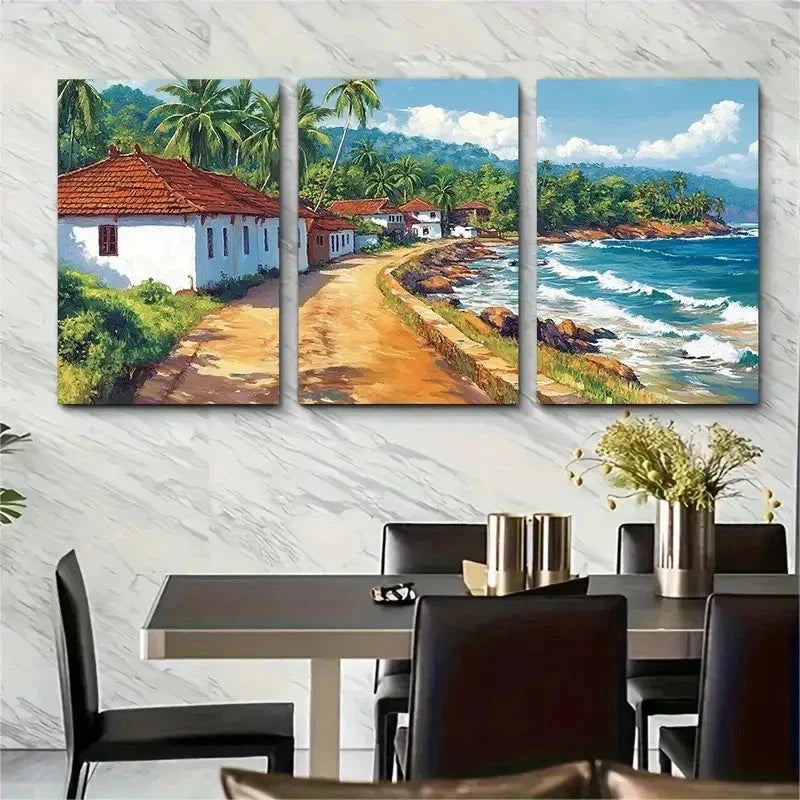 3pcs Sri Lankan Travel Asian Decor Perfect Wall Art Set Canvas Framed 50x70cm - High Quality Print 100% Australian Made Wall Canvas Ready to Hang