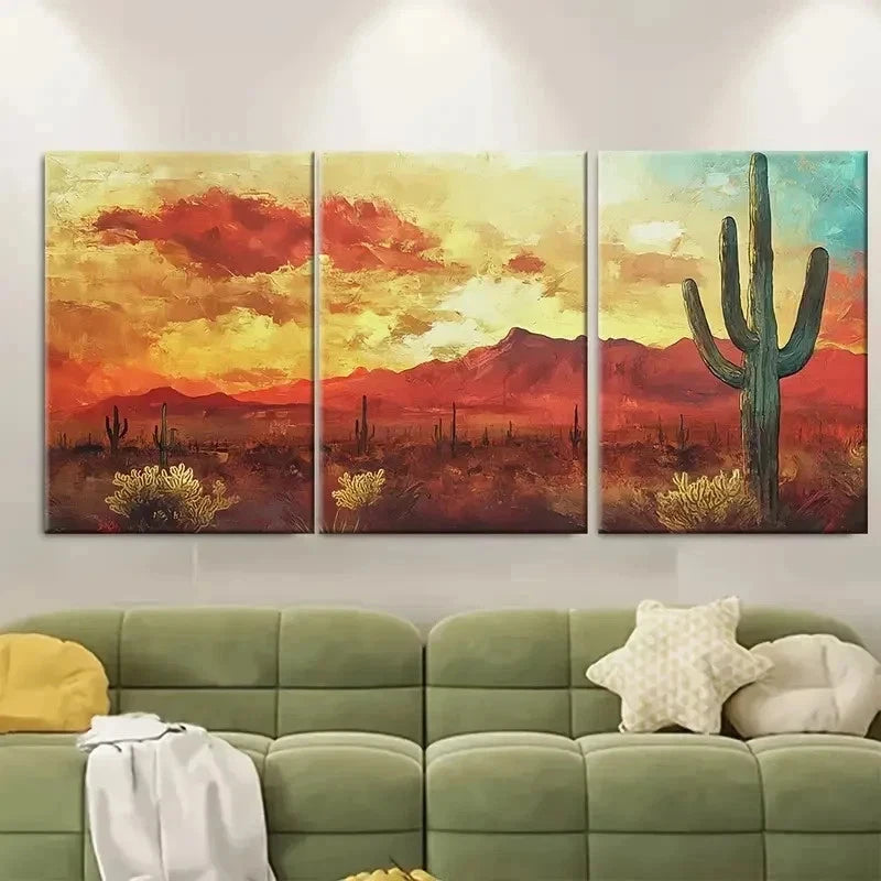 3pcs Large Cactus Desert Painting EY   Wall Art Set Canvas Framed 40x60cm - High Quality Print 100% Australian Made Wall Canvas Ready to Hang