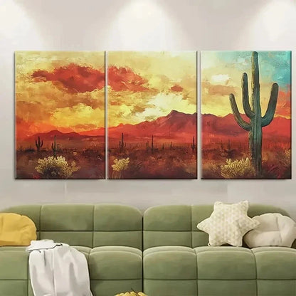 3pcs Large Cactus Desert Painting EY   Wall Art Set Canvas Framed 40x60cm - High Quality Print 100% Australian Made Wall Canvas Ready to Hang