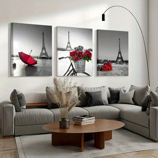 3pcs Eiffel Tower Classic & Modern ECM Wall Art Canvas Framed 40x60cm - High Quality Print 100% Australian Made Wall Canvas Ready to Hang