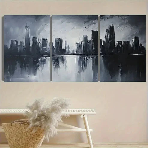 3pcs Monochrome Cityscape Vintage Wall Art Canvas Unframed - High Quality Print 100% Australian Made Wall Canvas
