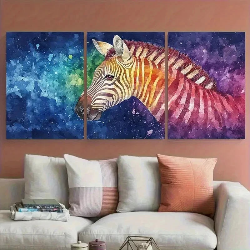 3pcs African Zebra Rainbow Multicolor Wildlife Metal Print Ready to Hang Art - Bella Home Decor