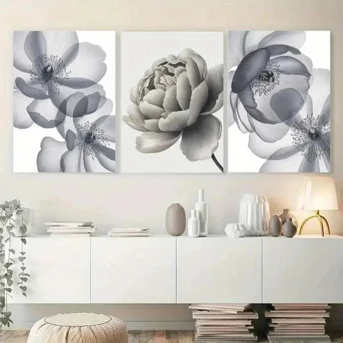 3pcs White Flower Minimalist Calligraphy Wall Art Set Canvas Unframed - High Quality Print 100% Australian Made Wall Canvas