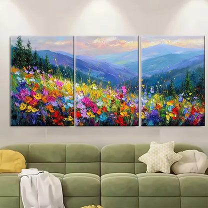 3pcs Mountain Sunset & Wildflowers Landscapes Metal Print Ready to Hang Art